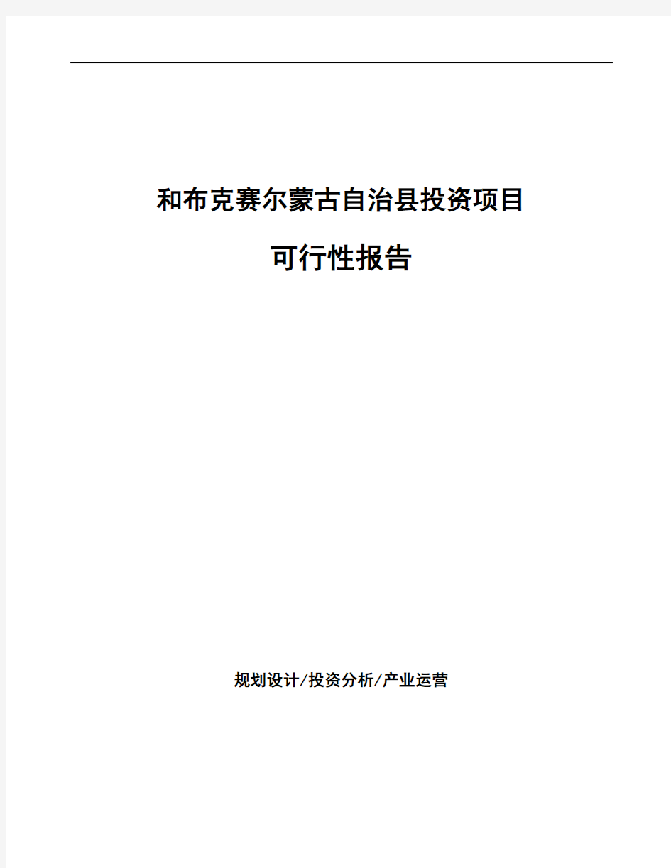 和布克赛尔蒙古自治县项目可行性报告(立项申请)