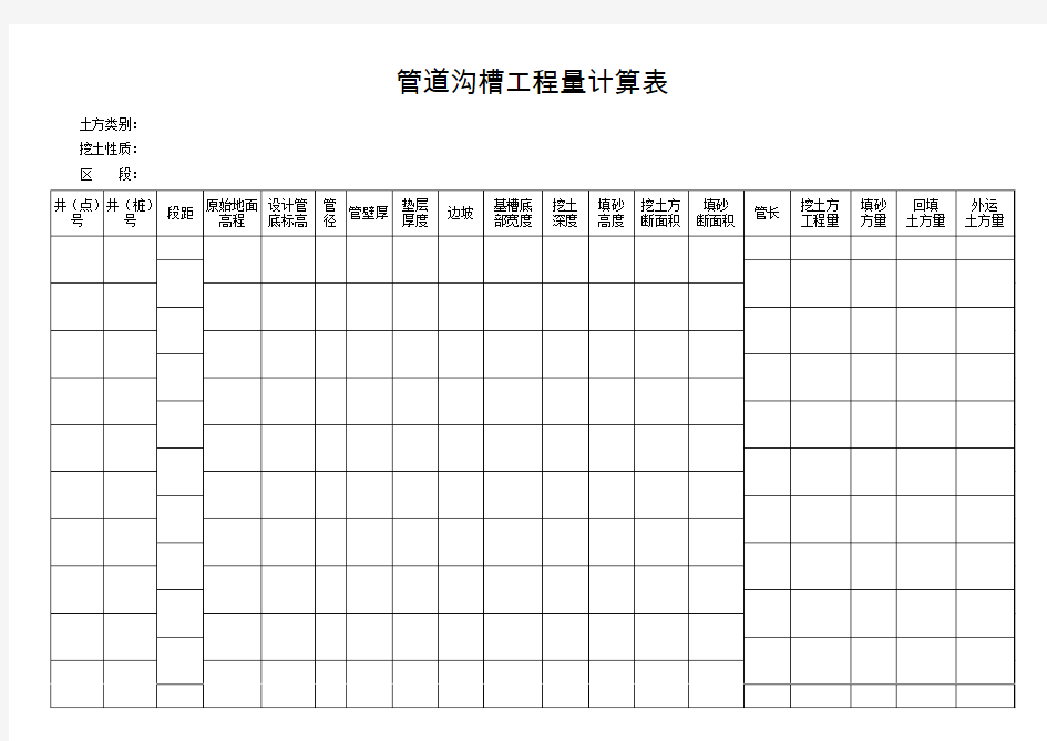 管道沟槽工程量计算表