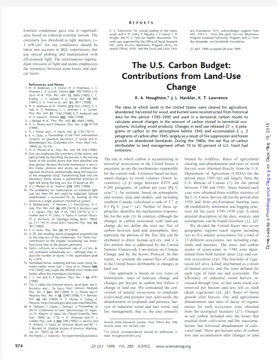 The U.S. Carbon Budget, Contributions from land-use chang.