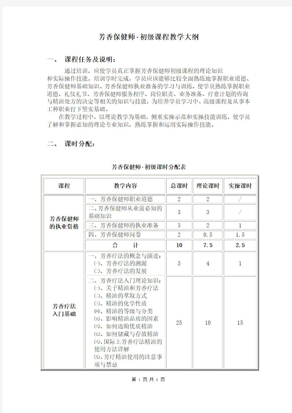 芳香保健师教学大纲