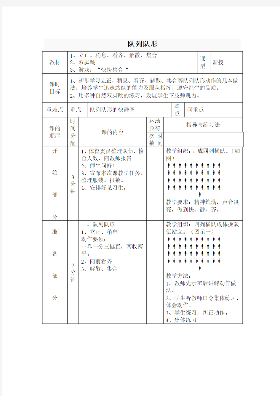 体育教案  立正稍息集合解散看齐