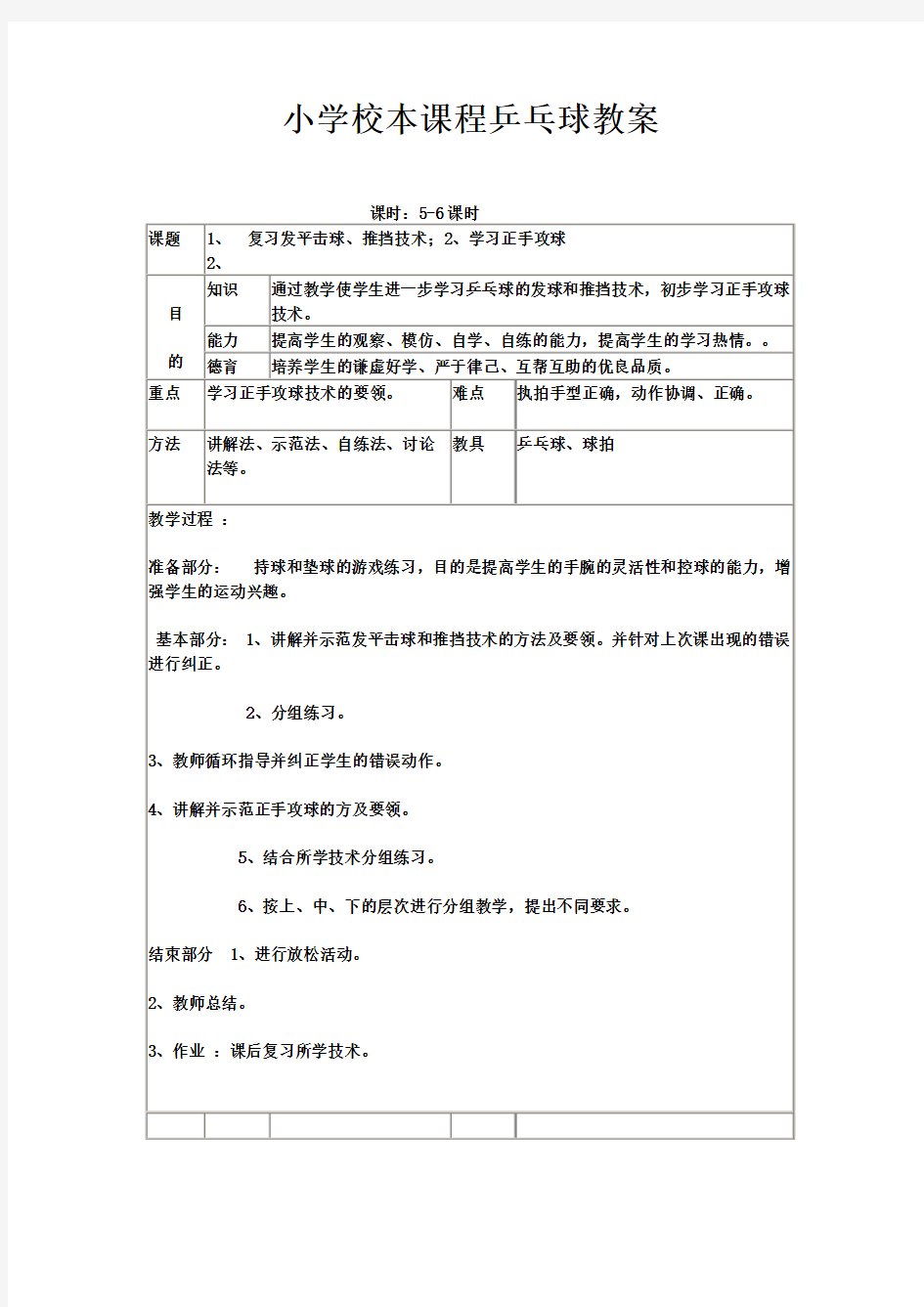 小学校本课程乒乓球教案 (1)