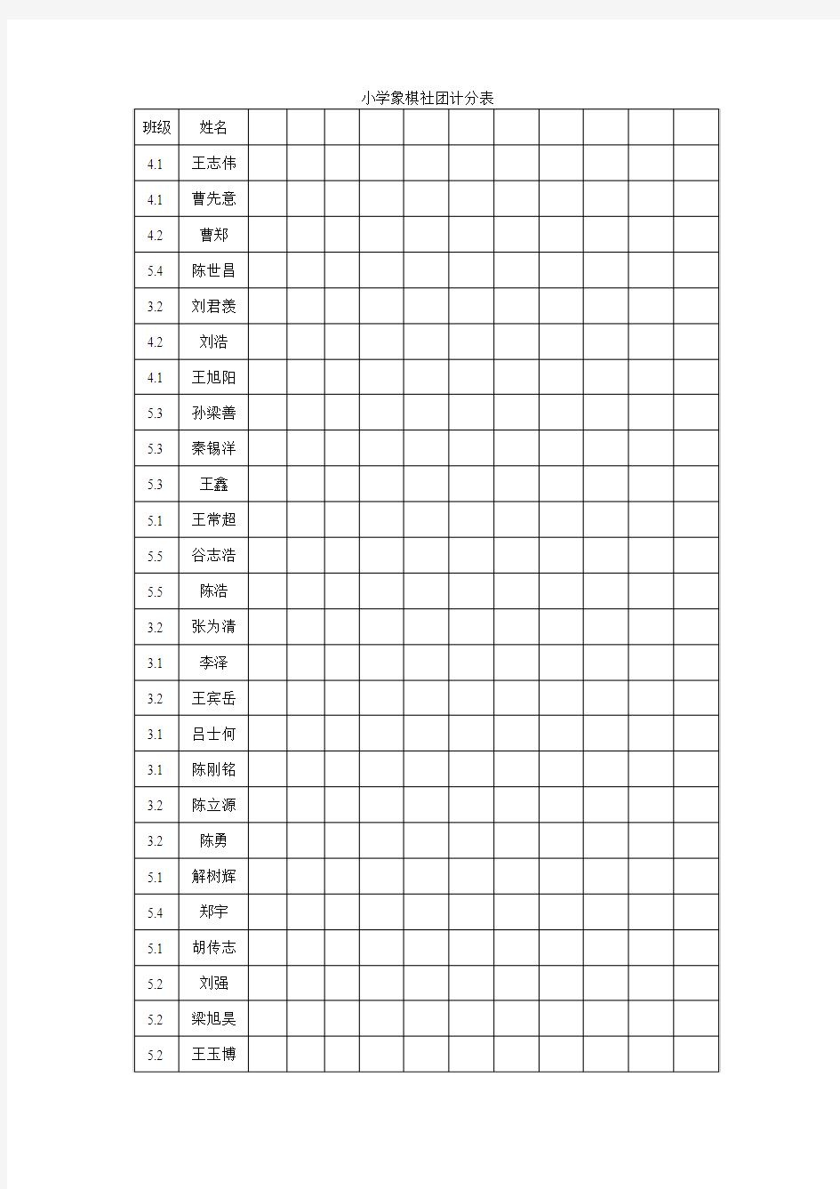 小学象棋社团计分表