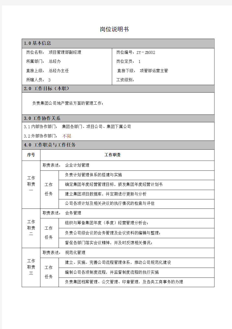 项目管理部经理岗位职责