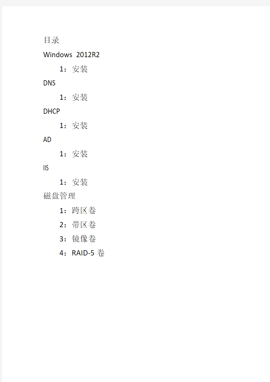 安装并配置DNS、DHCP、AD、IIS服务器、制作磁盘管理