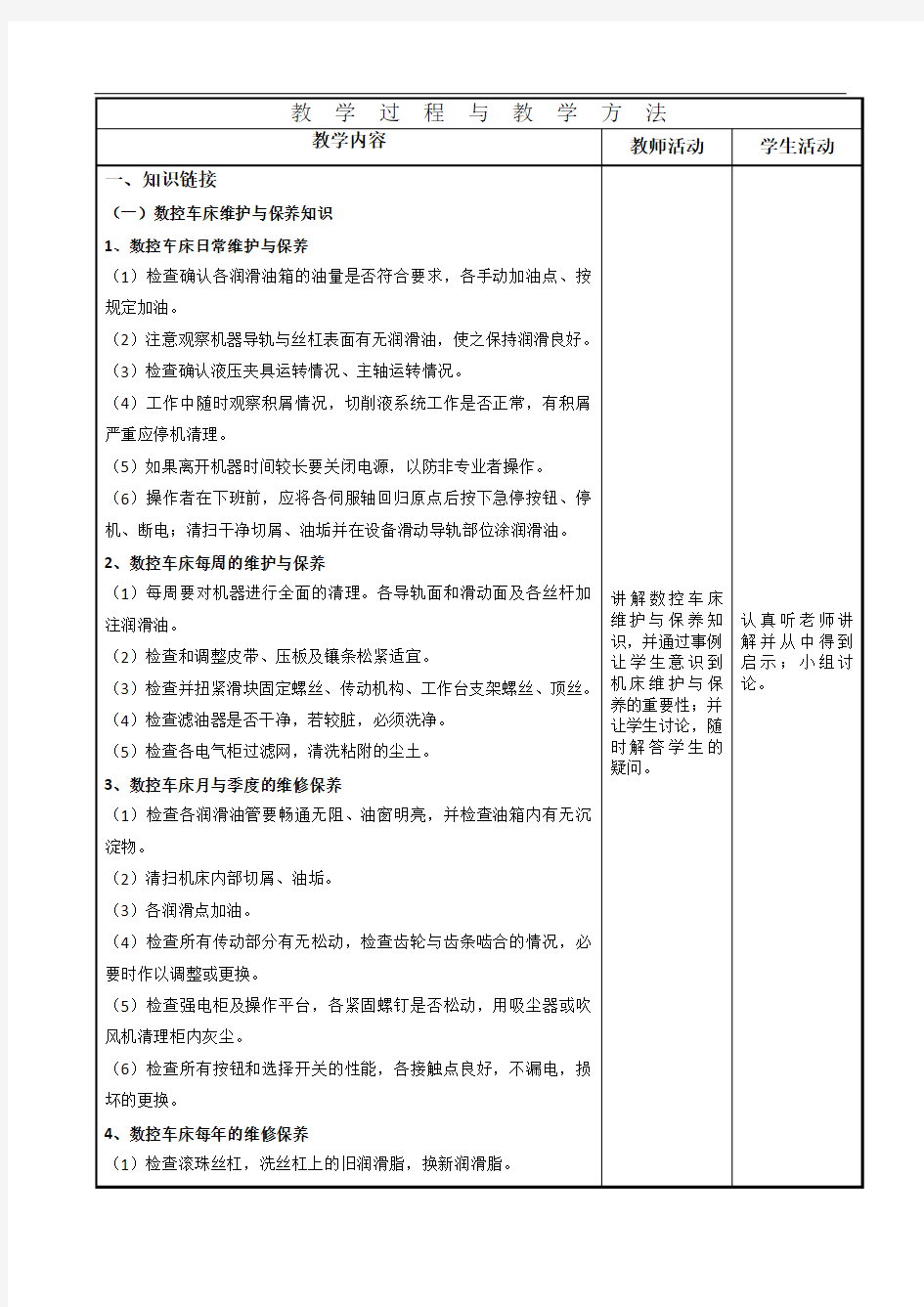 1-2数控车床的日常维护与保养教案