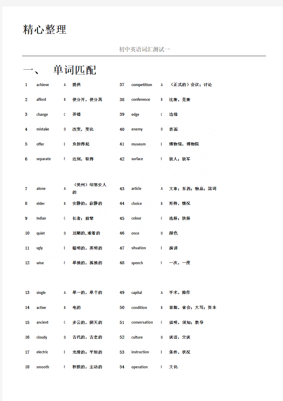 重点初中英语词汇测试全套