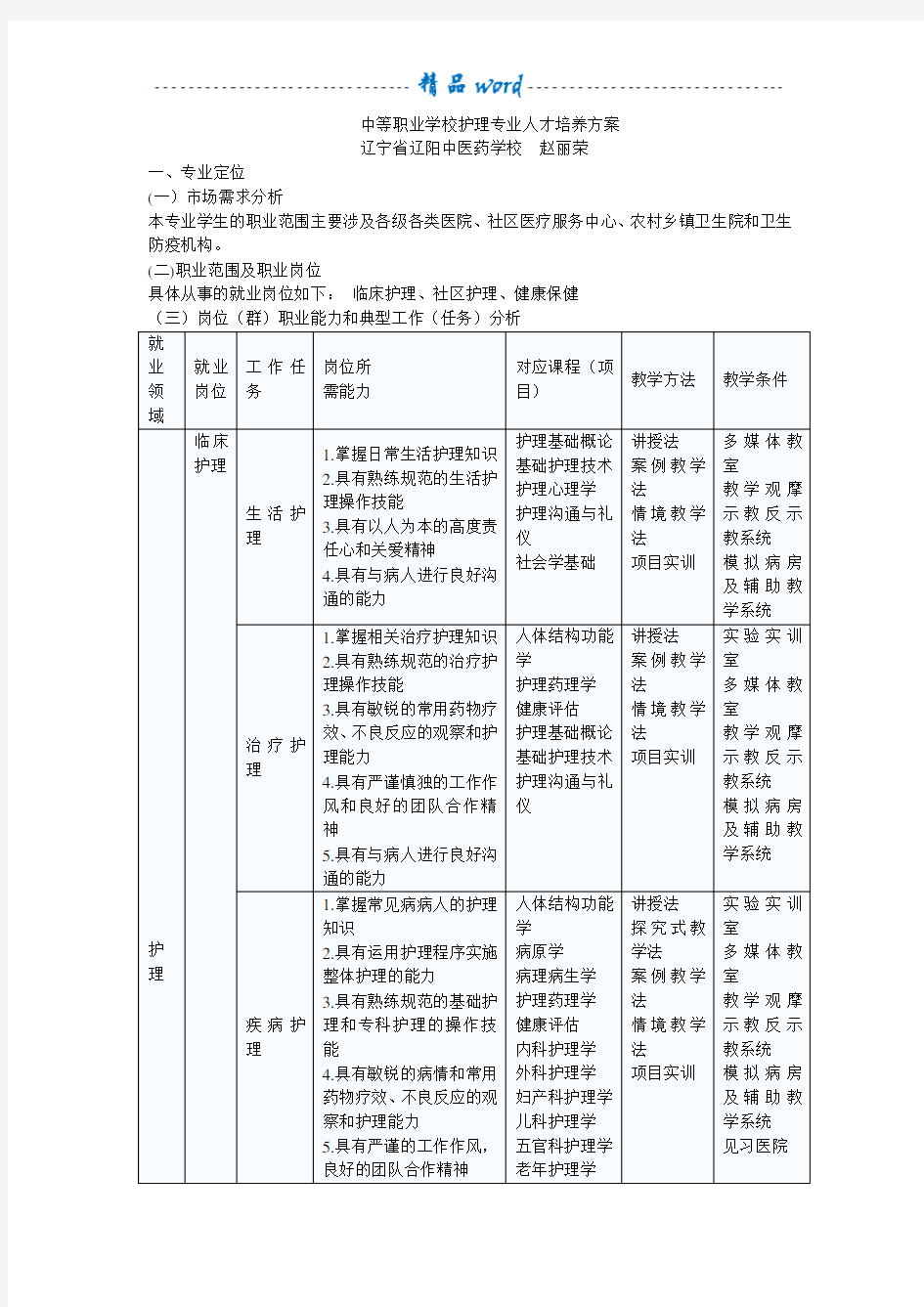 护理专业人才培养方案