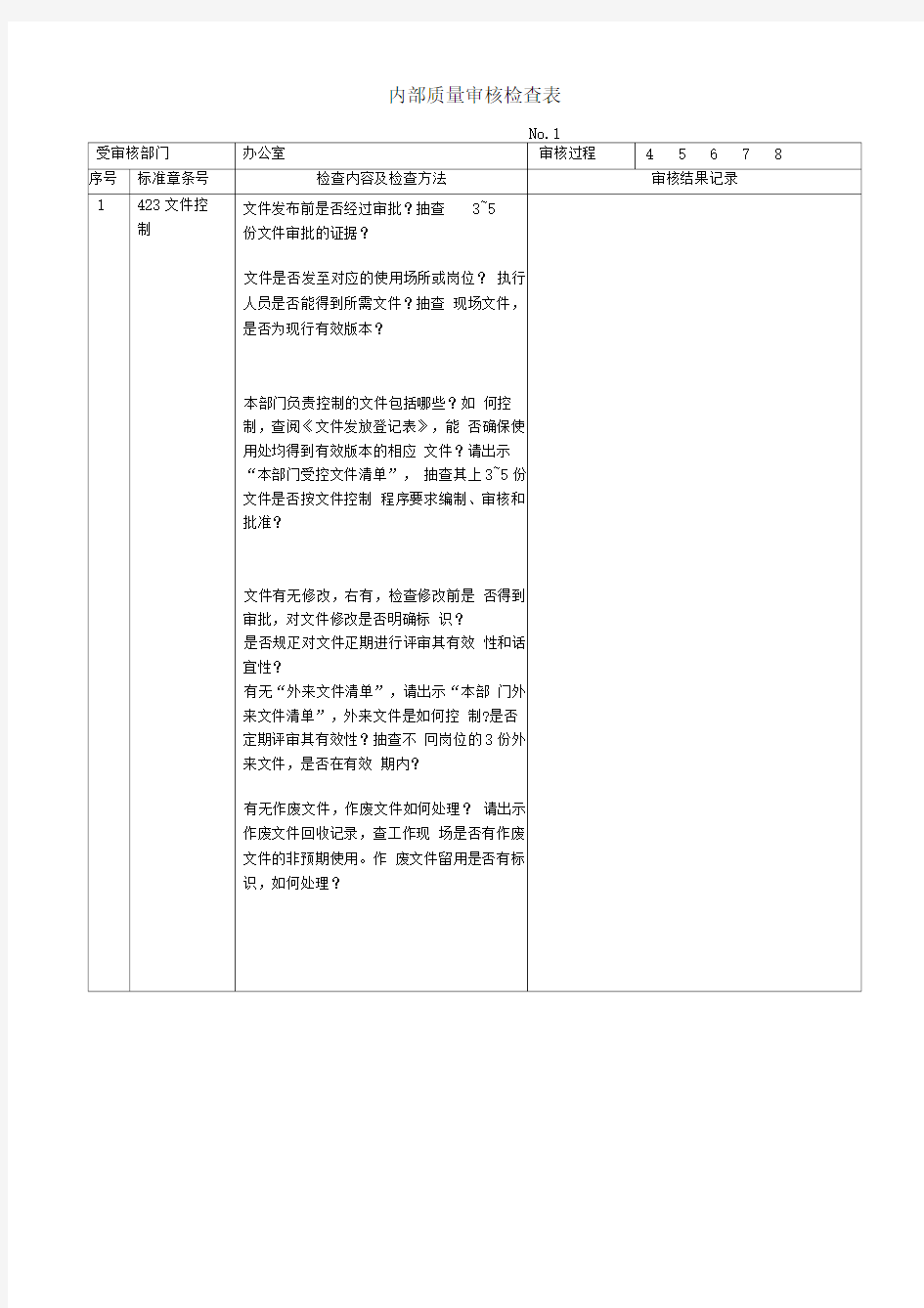 办公室内审检查表