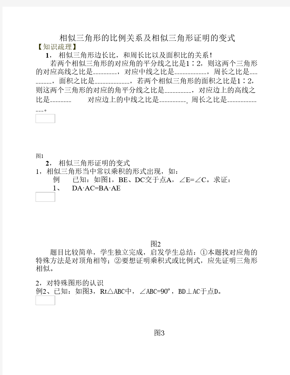 相似三角形的比例关系及相    似三角形证明的变式