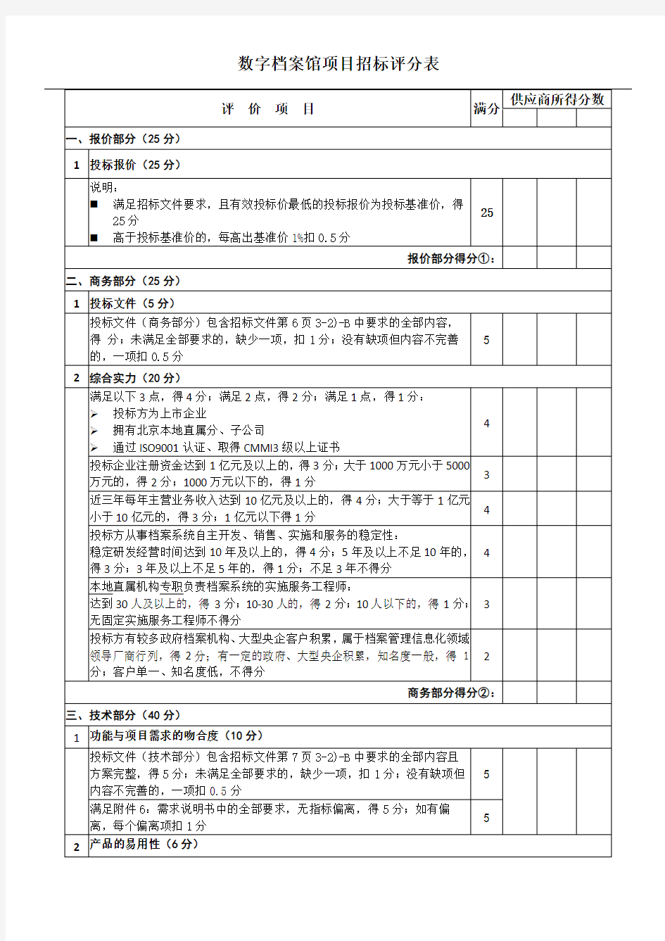 软件项目招标评分细则_V1.0