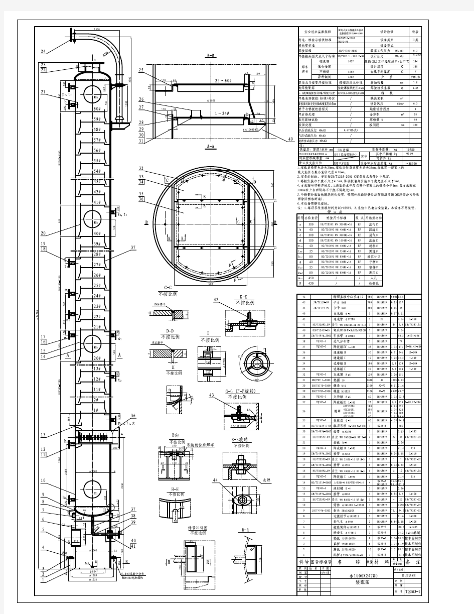 板式精馏塔装配图纸(详细)