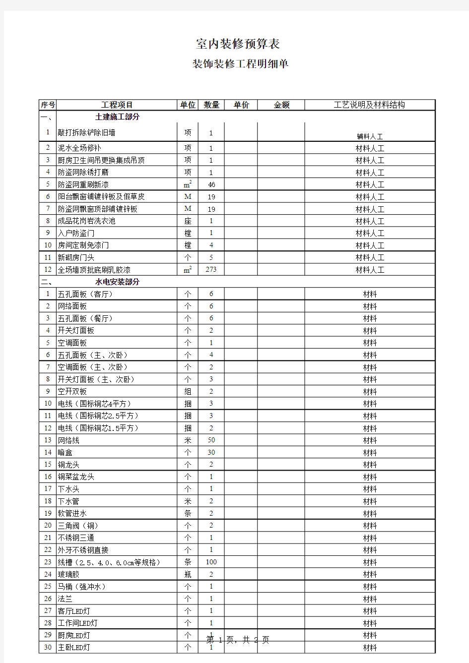 办公室装修清单