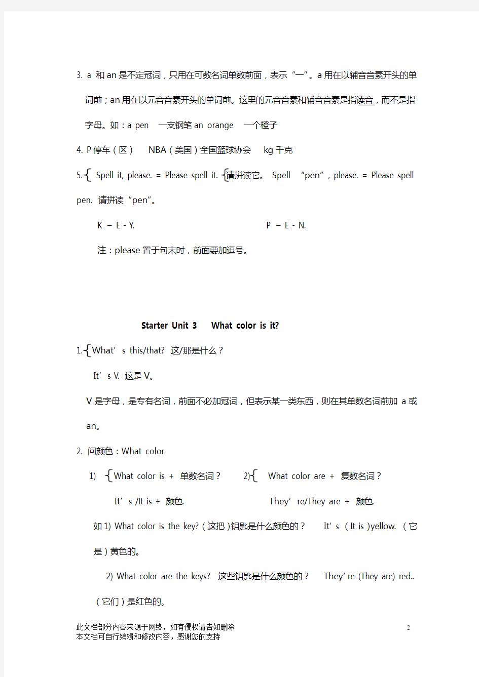 七年级上学期英语期中考试知识点