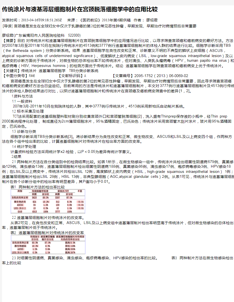 传统涂片与液基薄层细胞制片在宫颈脱落细胞学中的应用比较