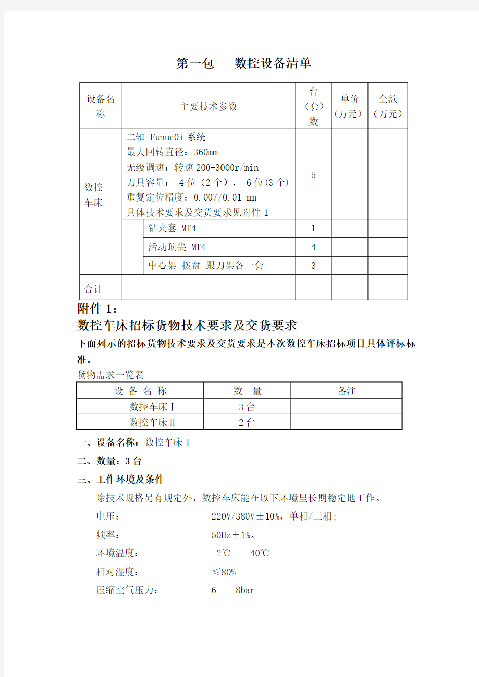 第一包数控设备清单及预算表