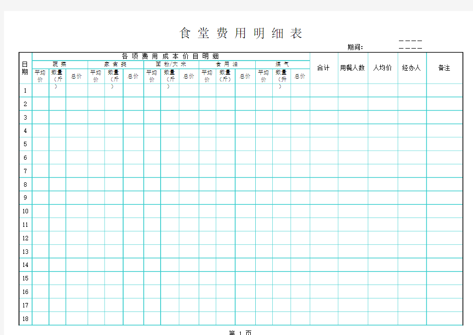 食堂费用明细表