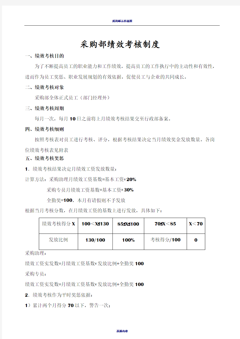 采购部绩效考核制度