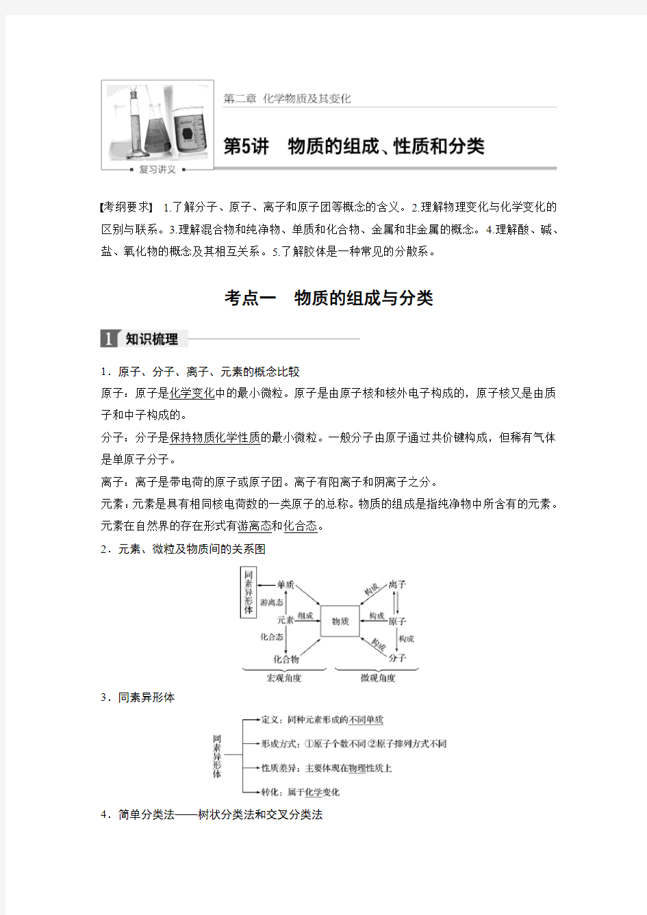 高三复习物质的组成性质和分类知识点及习题