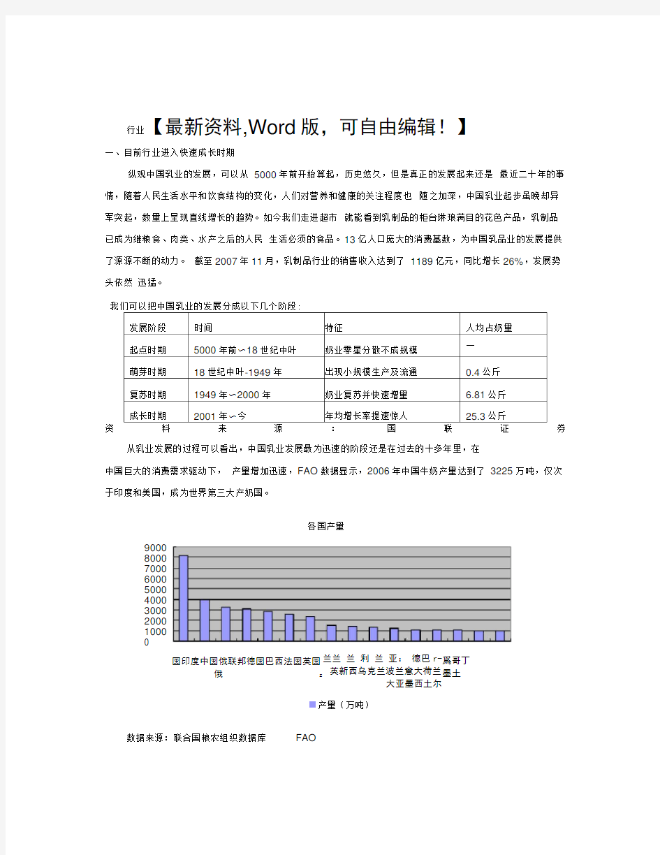 乳制品行业调研分析报告