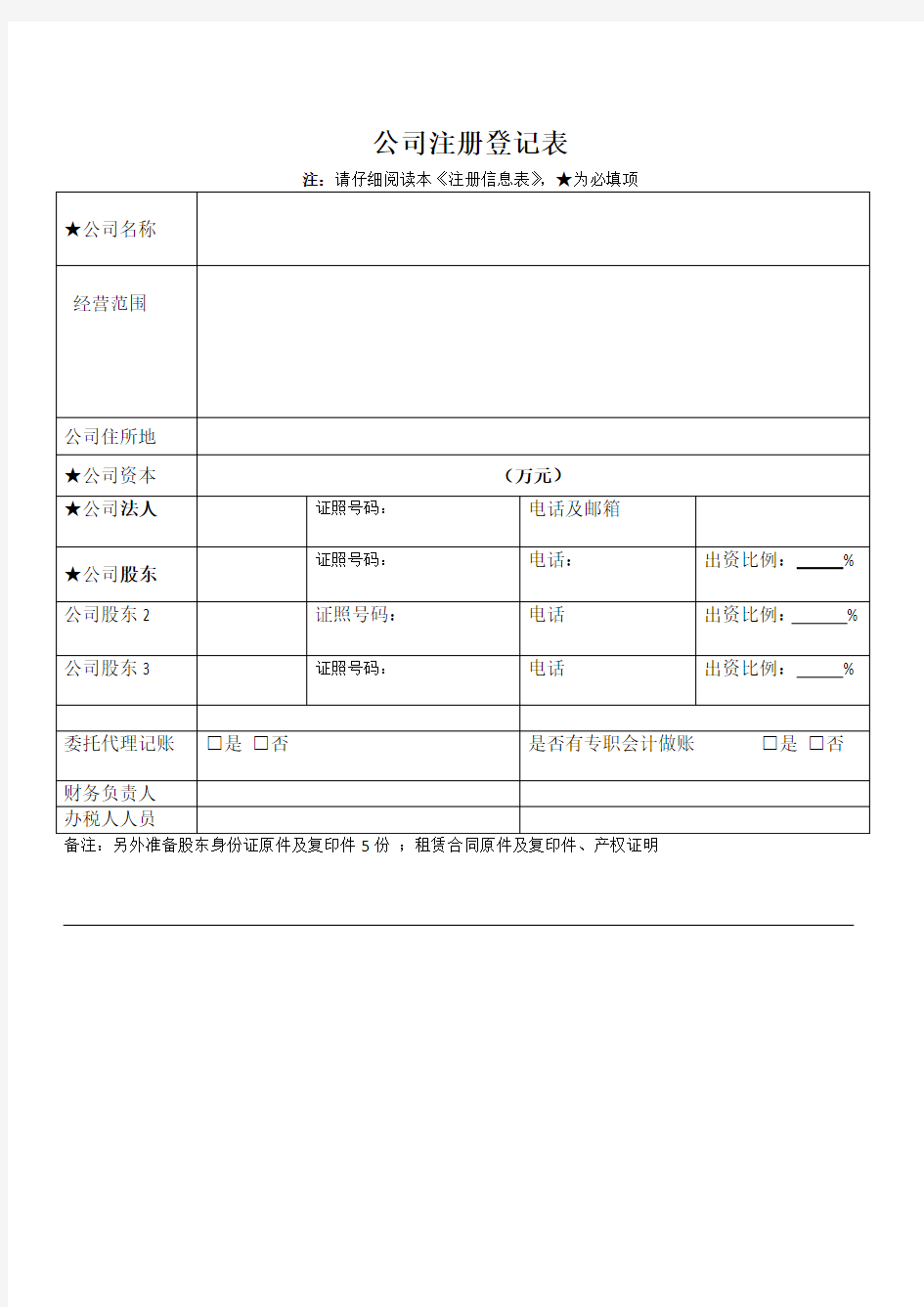 4.公司注册信息登记表