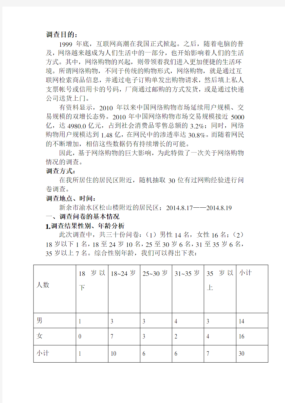 关于网络购物的社会实践调查报告