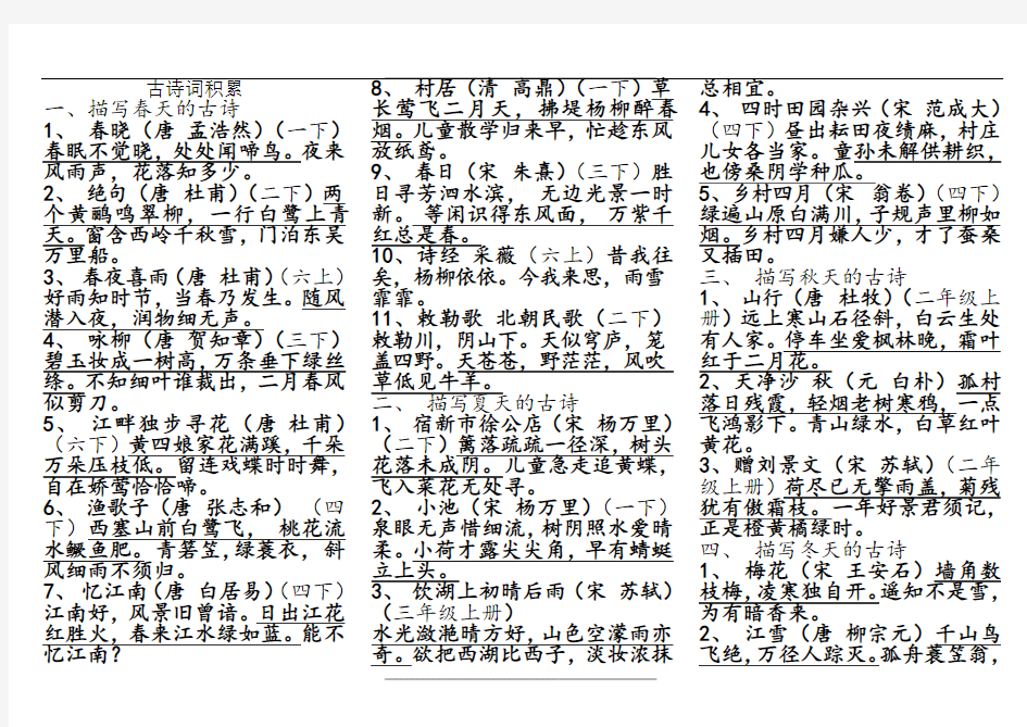 小学六年级整理古诗词分类