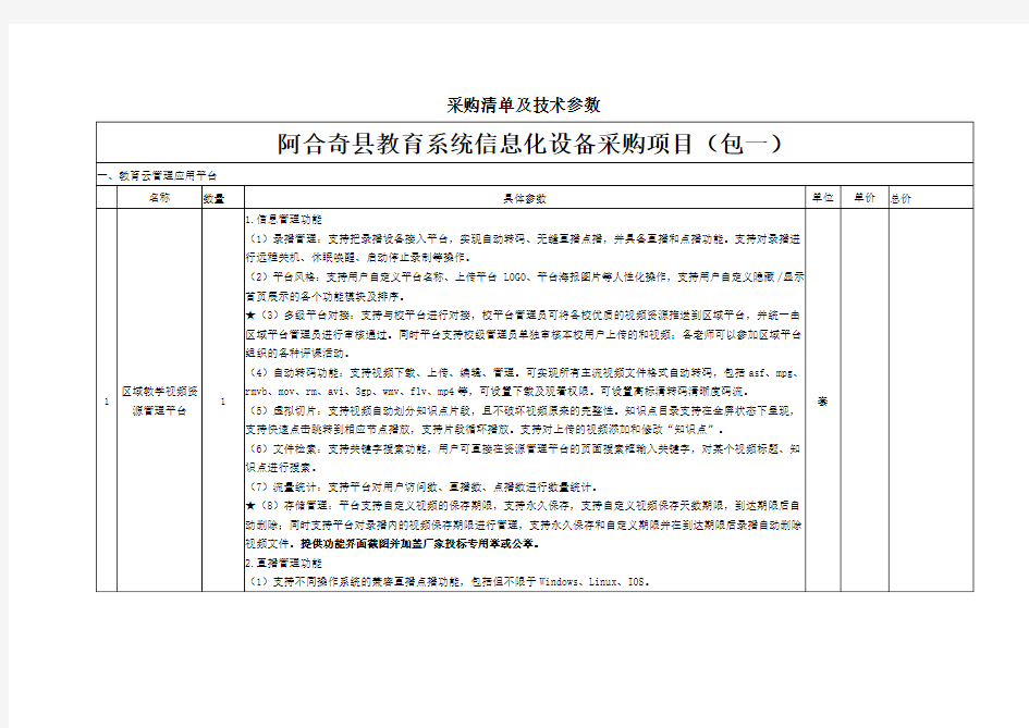 采购清单及技术参数