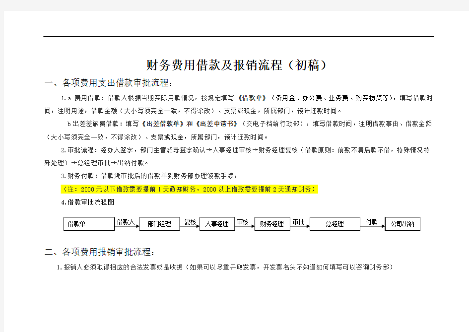 财务借款申请及费用报销流程