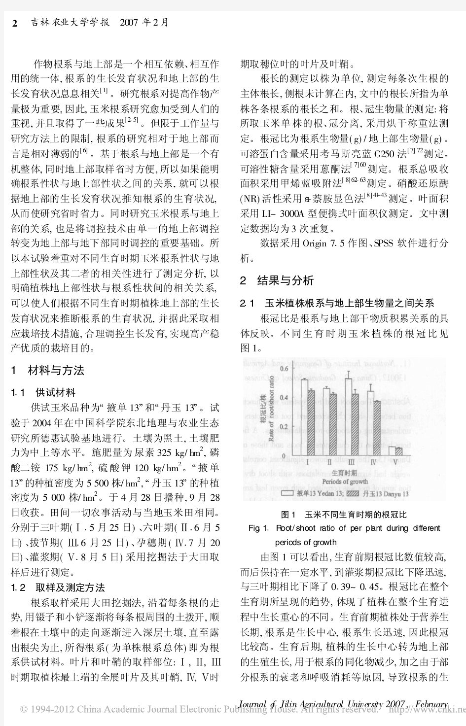 玉米根系性状与地上部性状的相关性研究_刘胜群
