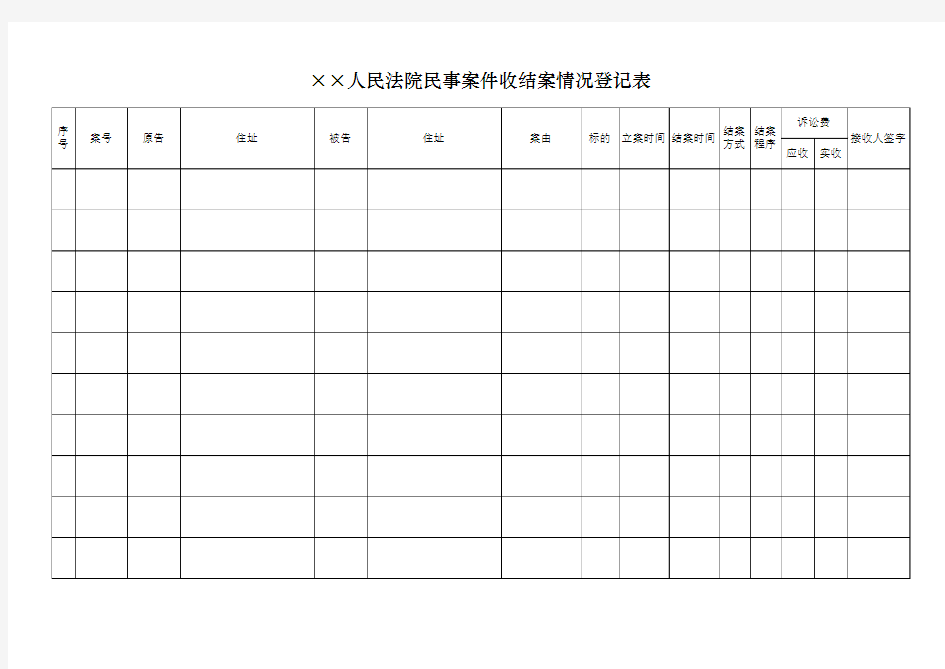 人民法院执行案件收结案登记表