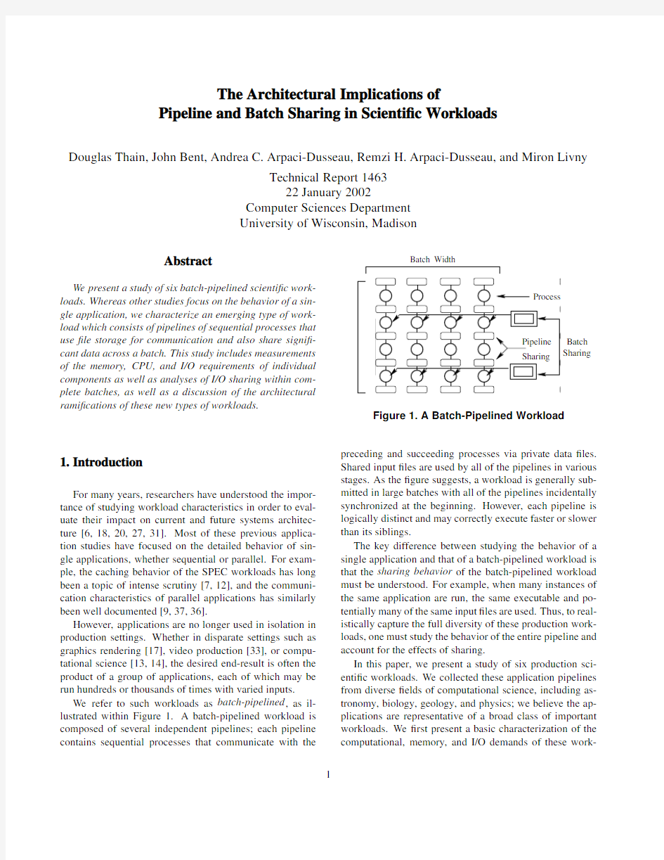 The architectural implications of pipeline and batch sharing in scientific workloads