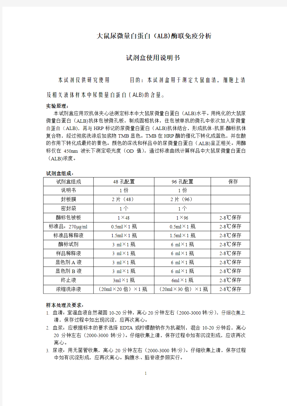 大鼠尿微量白蛋白(ALB)说明书