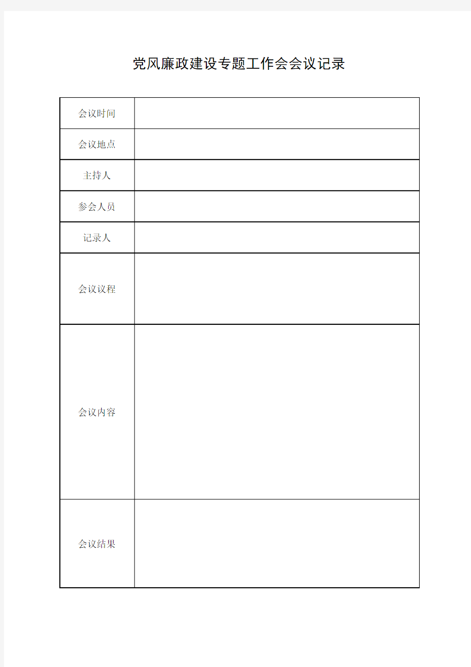 党风廉政建设专题工作会会议记录