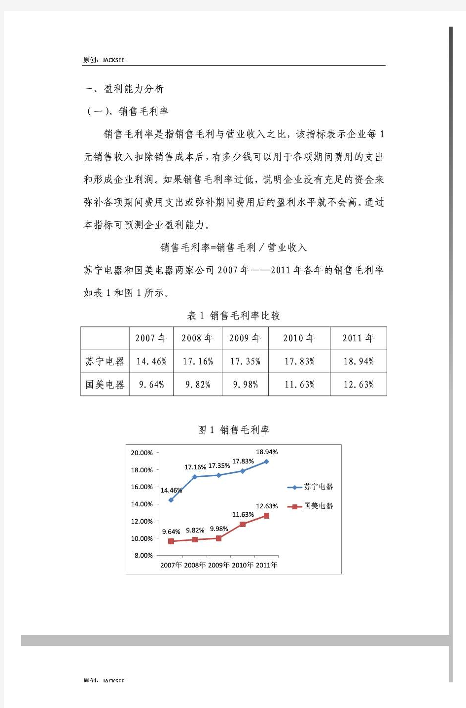 2007至2011年苏宁电器与国美电器财务分析