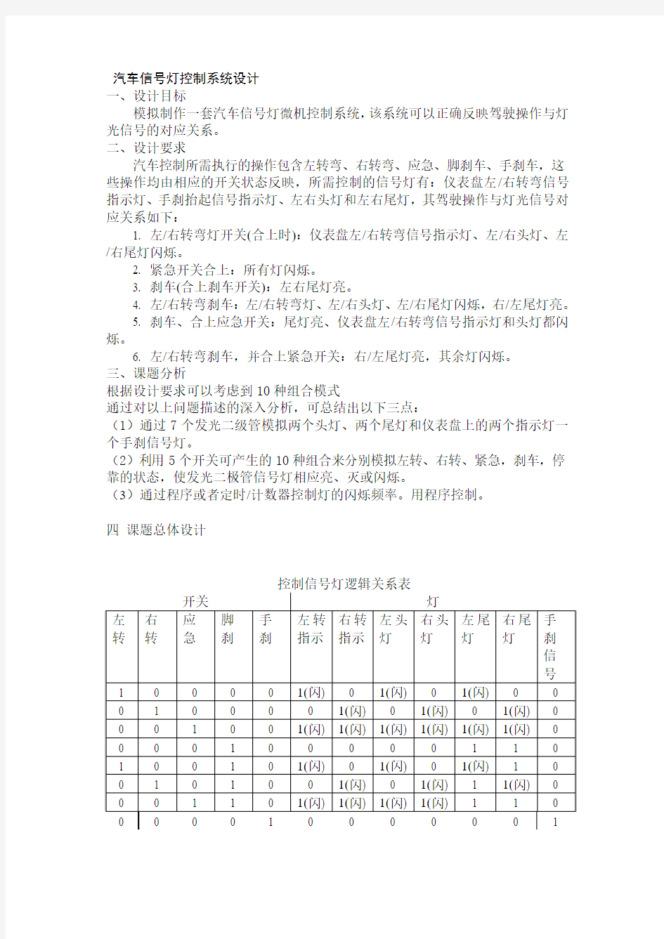 汽车信号灯控制系统设计