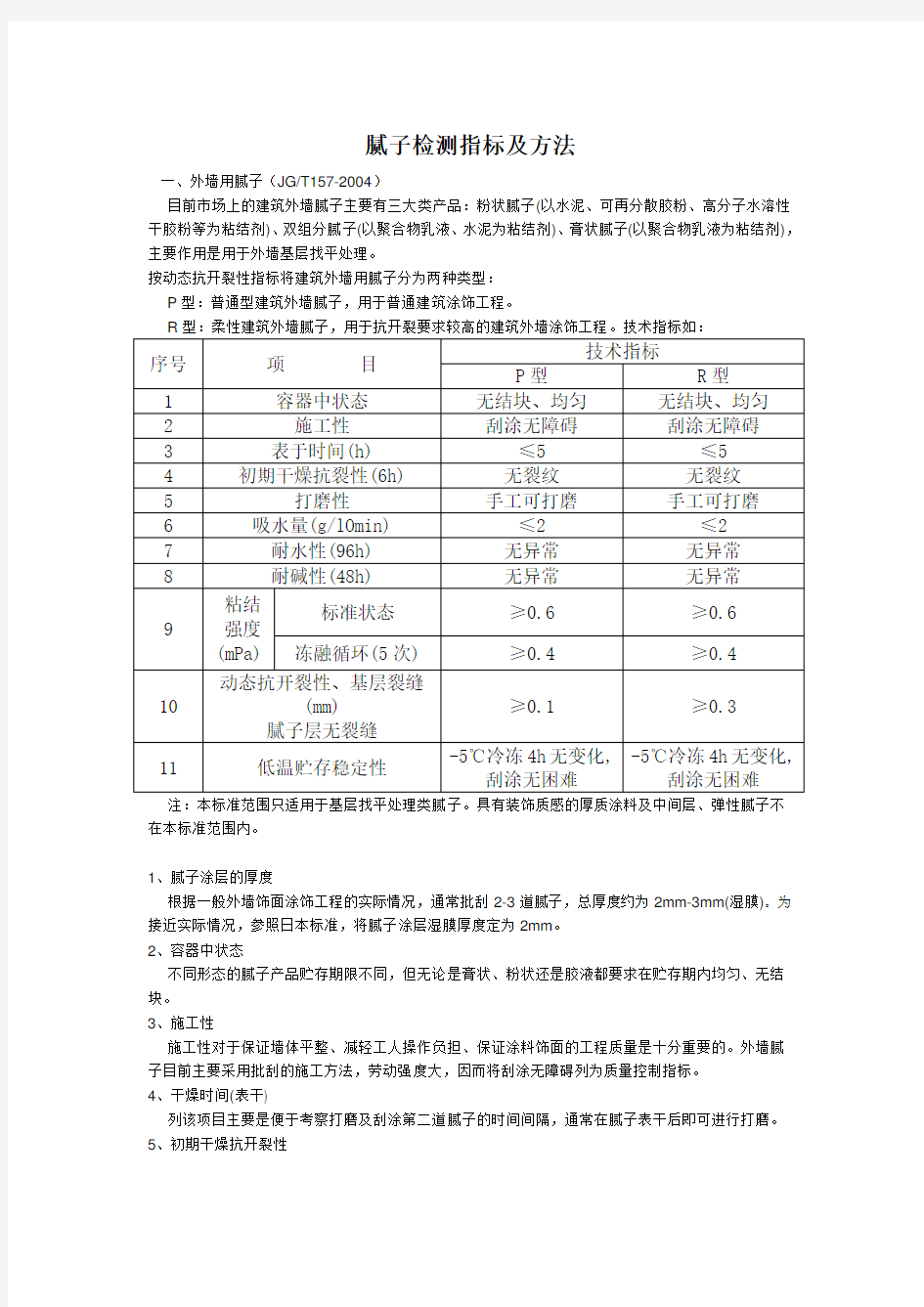 腻子检测指标及方法