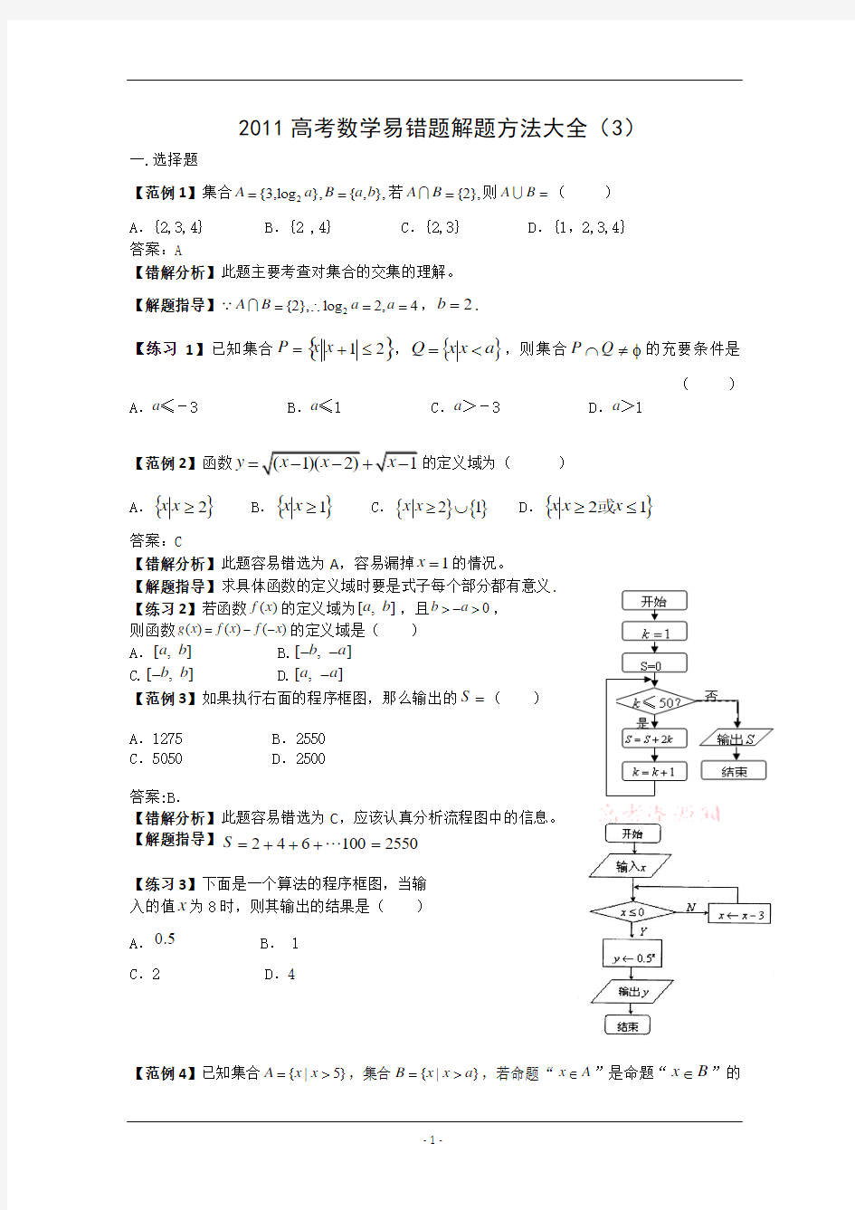 2011高考数学易错题解题方法大全(3)