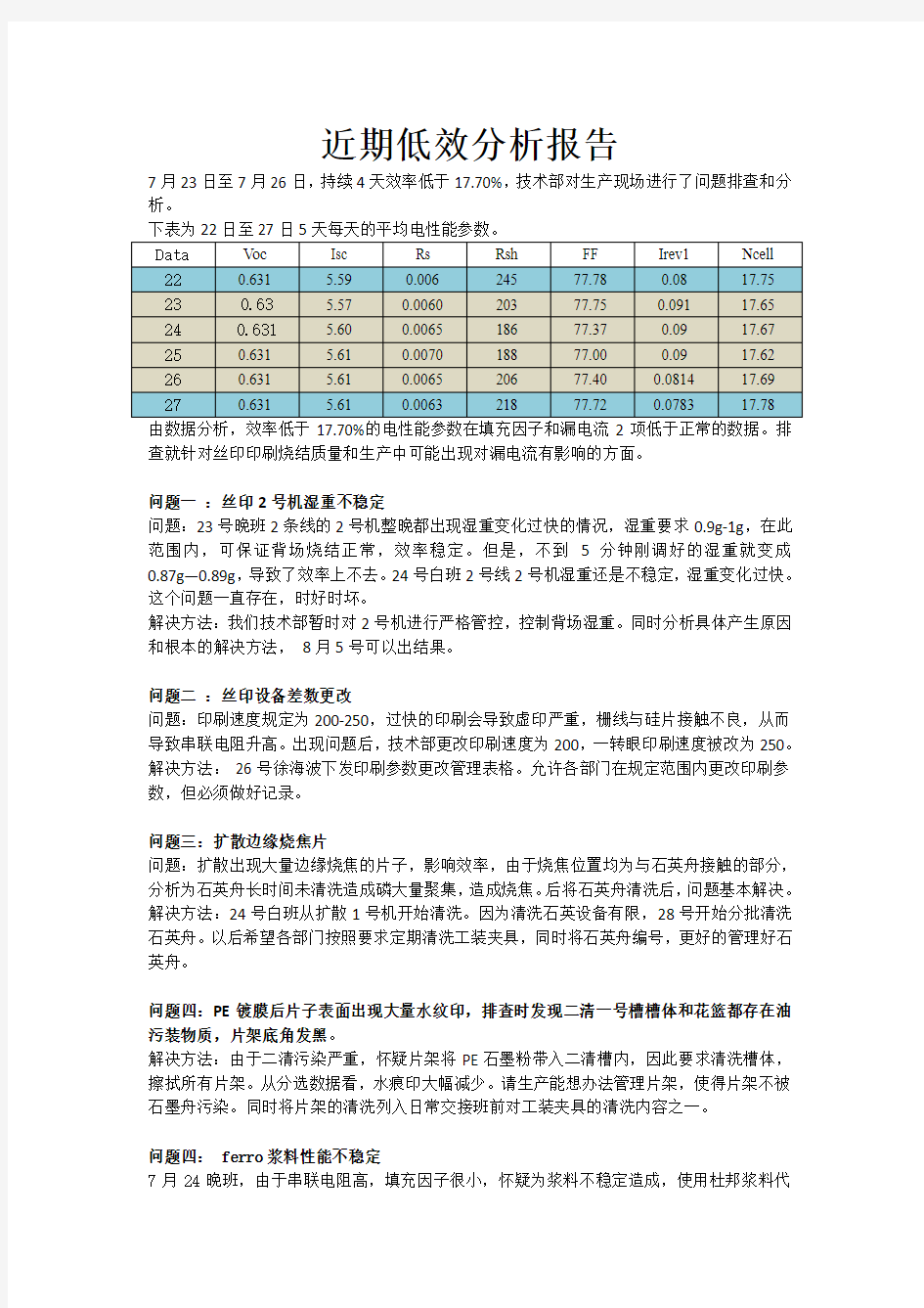 效率下降分析报告