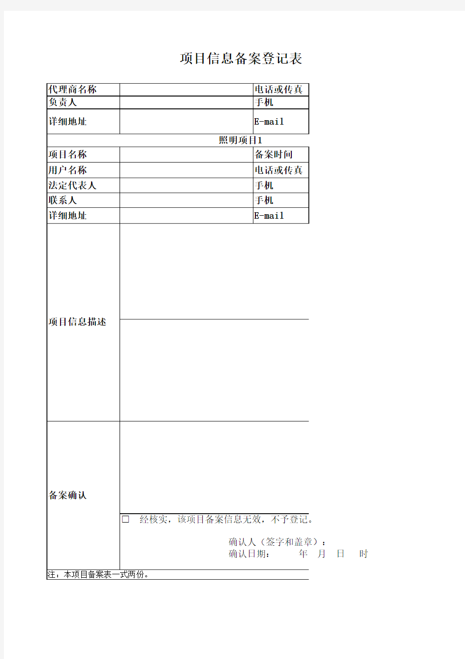 项目备案表(模板)