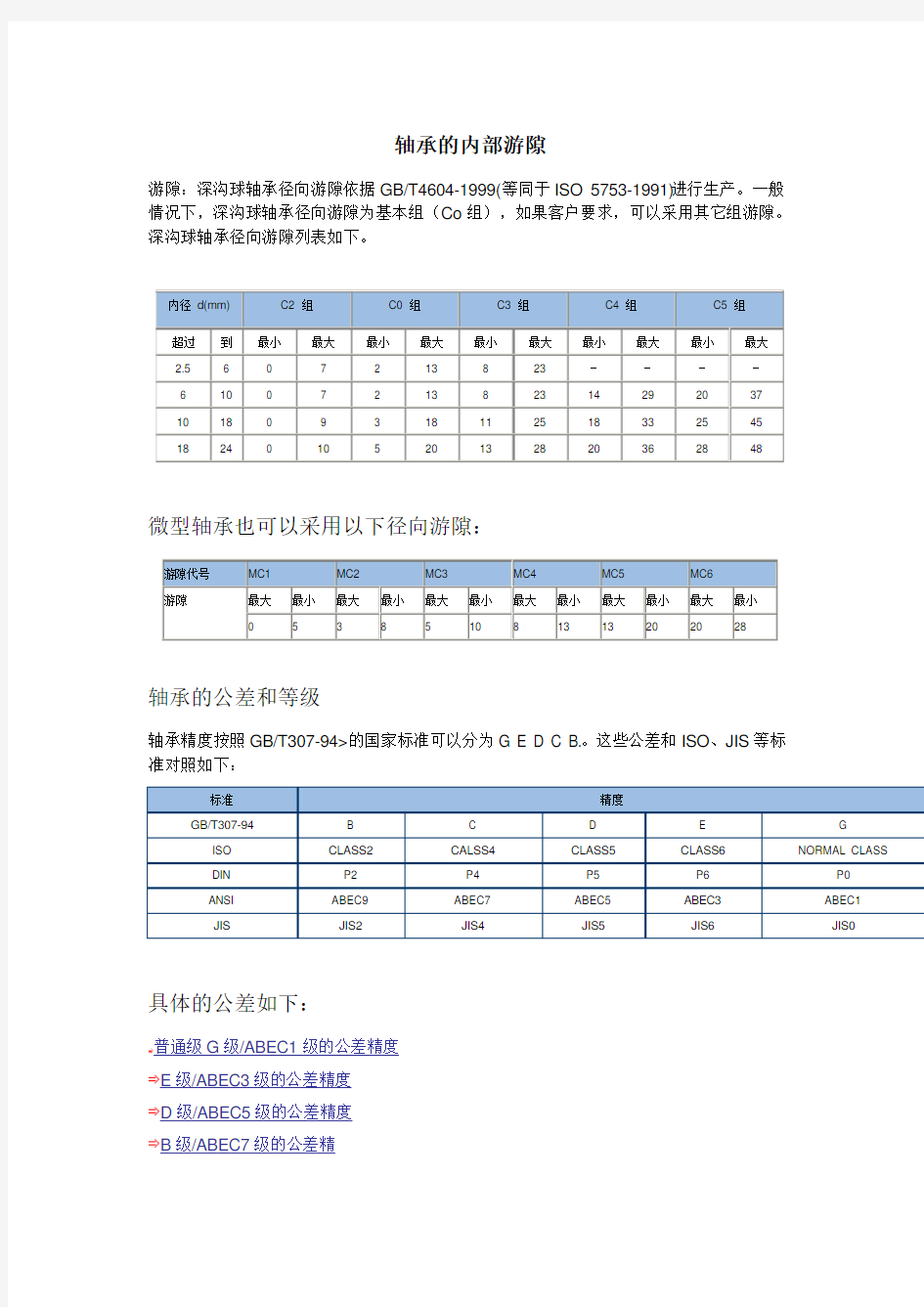 轴承的公差和等级