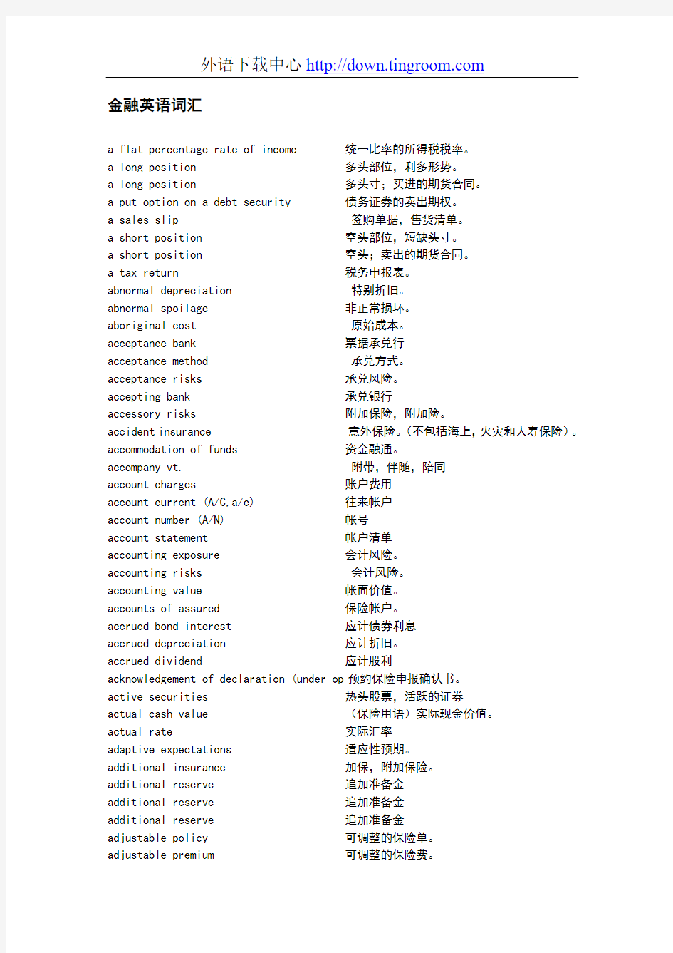 金融英语词汇Word文档