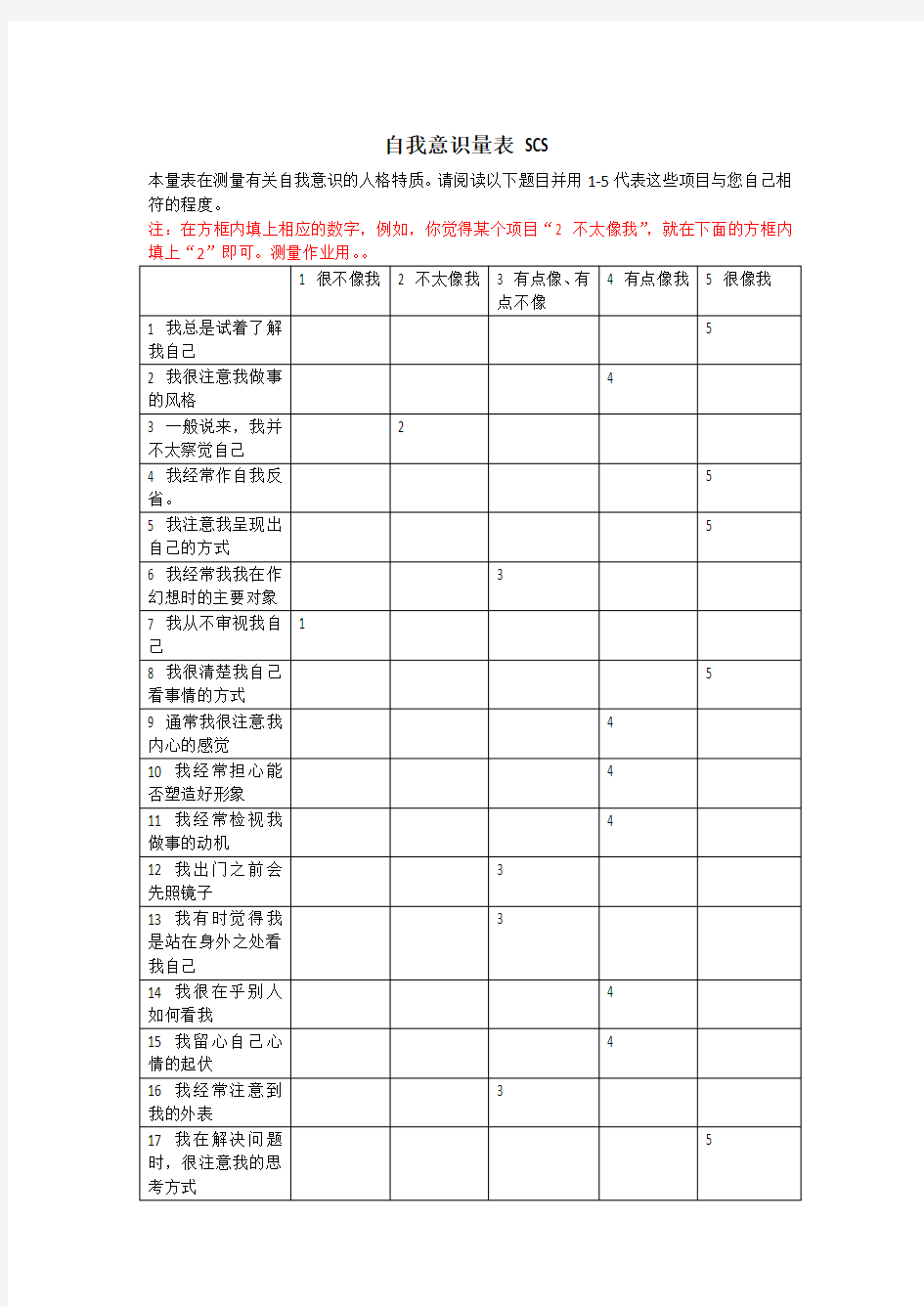 自我意识量表 SCS