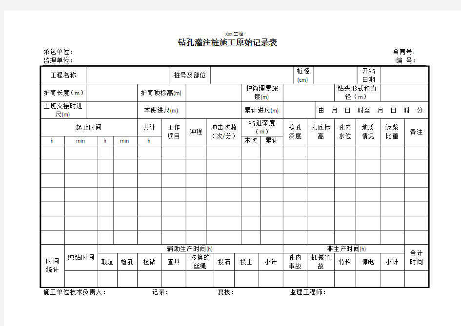 钻孔灌注桩原始记录表