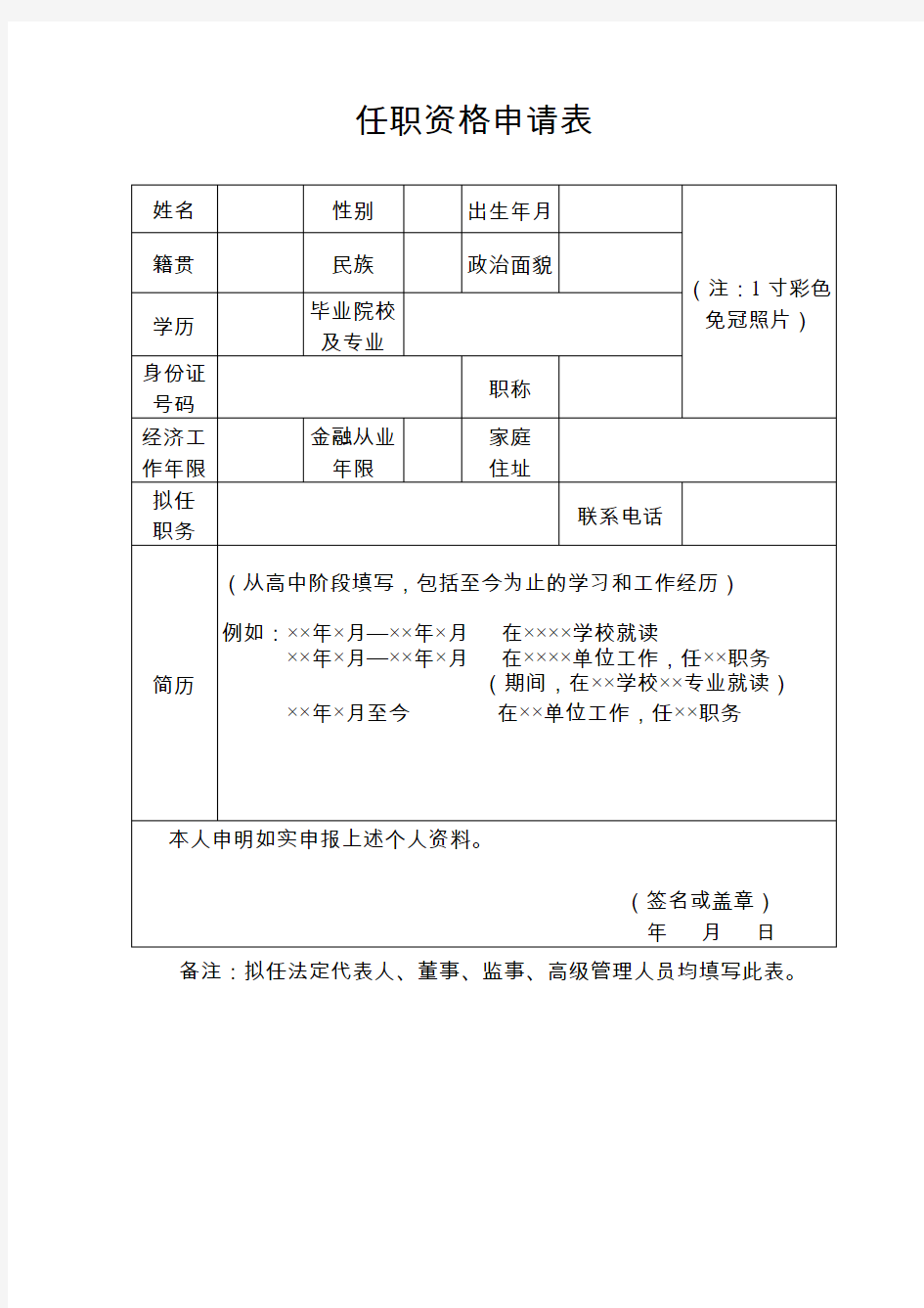 小贷公司-法人高管董事监事高管任职资格表