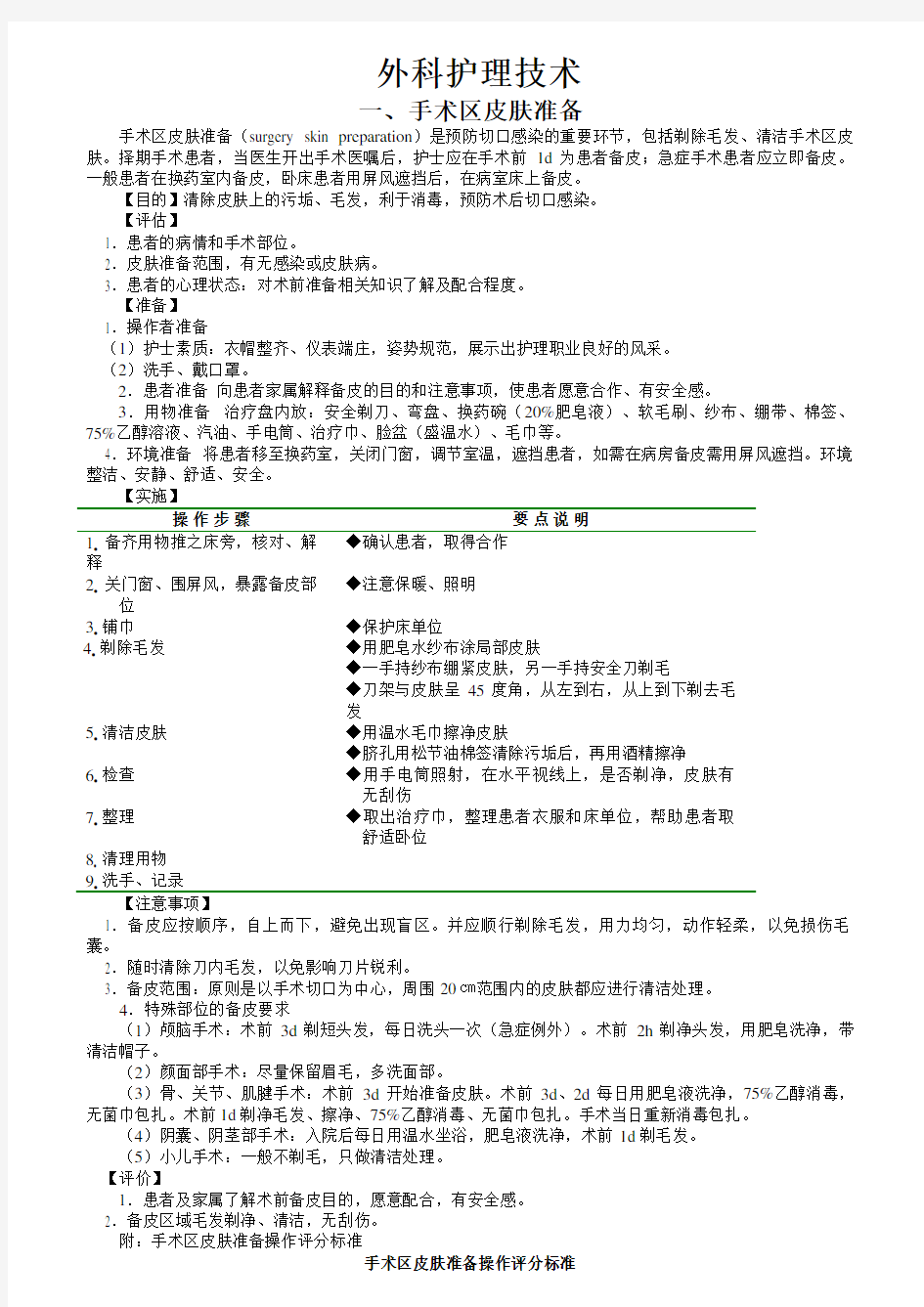 外科护理技术操作规程