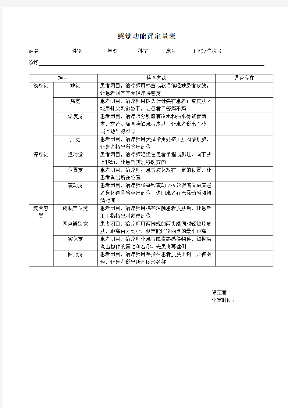 感觉功能评定量表