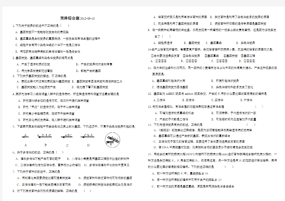 基因突变及其他变异练习题及答案