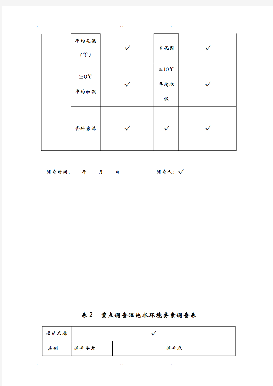 湿地调查表格及说明