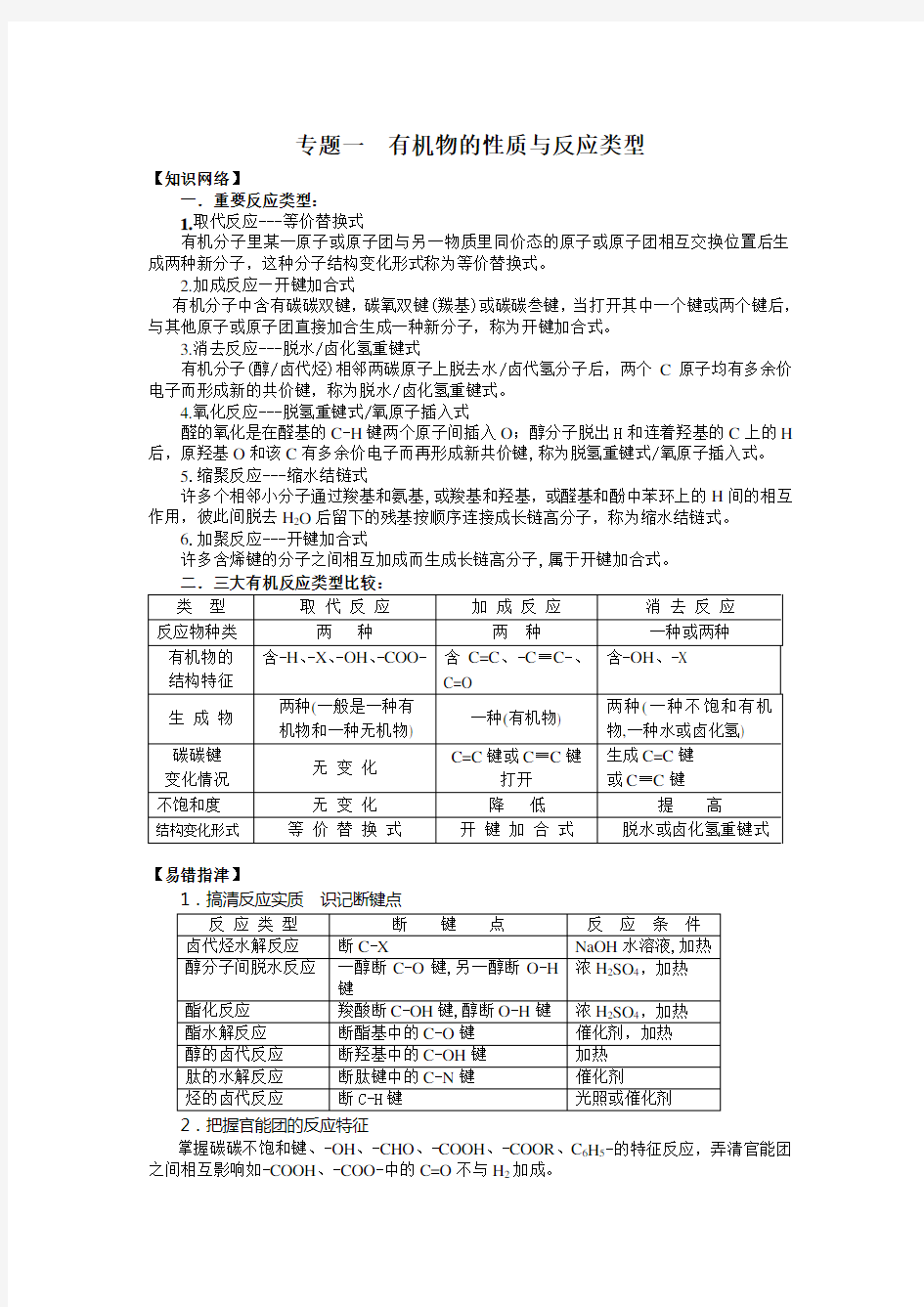 专题一有机物的性质与反应类型